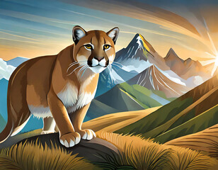 vector puma cougar (puma concolor) or mountain lion