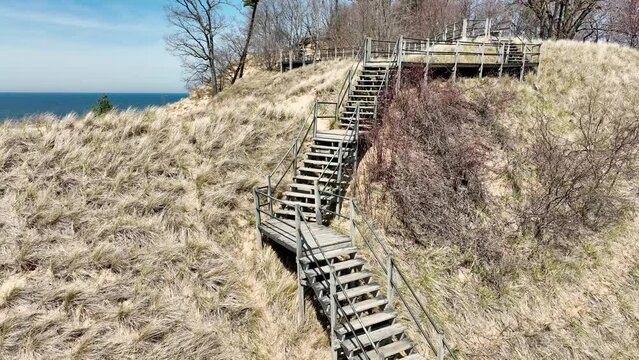 Old stairs built into the side of the dunes.