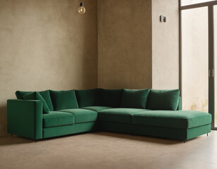 Stylish Deep Green Sectional Sofa in Minimalist Living Room