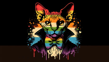 Devon Rex Cat Equality in pride month vector illustration Celebrate Pride Month with Rainbow LGBTQ+ flag Concept for respecting and supporting the diversity of Gay Lesbian transgenders