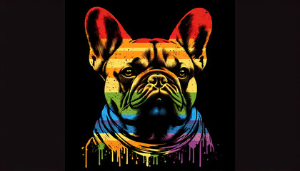 French Bulldog Concept for respecting and supporting the diversity of Gay Lesbian transgenders Equality in pride month vector illustration Celebrate Pride Month with Rainbow LGBTQ+ flag