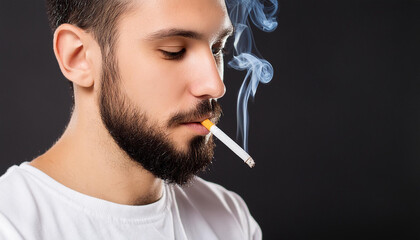 Obraz premium Man with smoke on black background, World No Tobacco Day concept photo