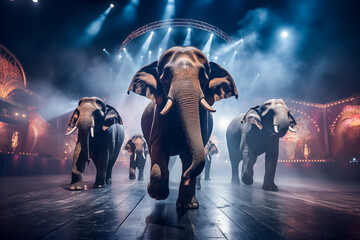 Captivating Circus Moments: Elephants in the Spotlight. Generative AI