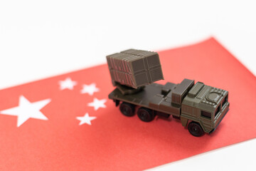  military equipment as tank with flag of China on white background. Countries' military forces...