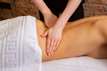 Young woman getting a back massage in a spa salon. Beauty treatment concept.