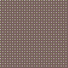 Simple country style Modest geometric seamless pattern White and green polka dots on a muted dark chocolate brown background