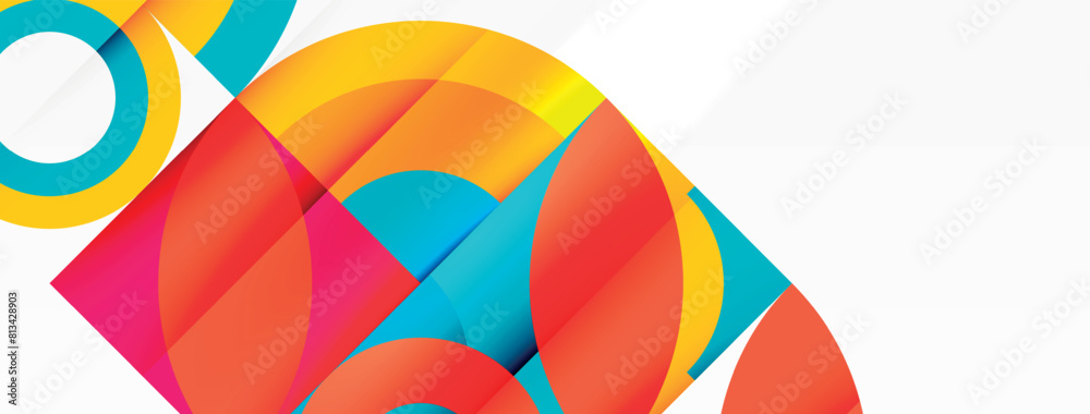 Poster a creative geometric design inspired by automotive wheel systems, featuring circles and squares in e