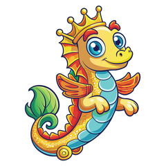 Obraz premium Cute seahorse king swimming cartoon vector icon illustration animal holiday isolated flat vector