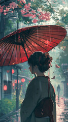 person with umbrella in the rain with comic concept