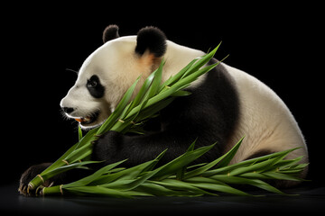 A panda eat bamboo stalk