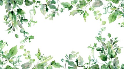 Green watercolor plant frame on white background.