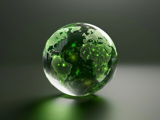 A green globe with a glowing green light.
