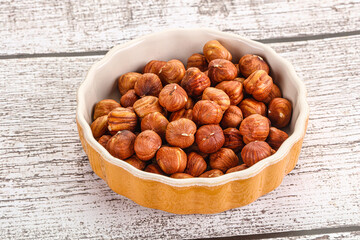 Heap of raw natural hazelnut