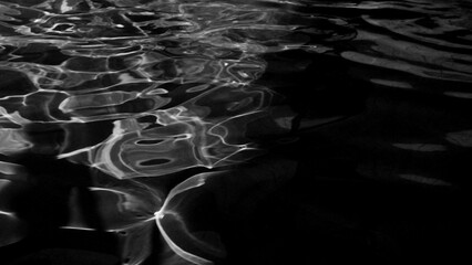 Black background of water surface in a dark and bright tone. Water texture background. Rippled black with art and abstract concepts for graphics and wallpaper. Dark water texture or black liquid.