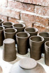 Clay glasses in a pottery workshop