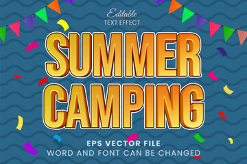 Summer camping 3d editable vector text effect. Summer holiday text style