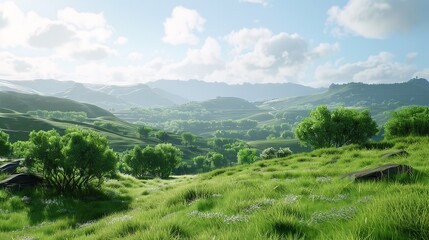 Green Hills Landscape Cut Out in 8K Resolution: Realistic Lighting

