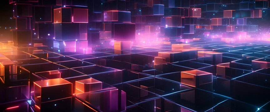 Abstract glowing grids with pulsating neon nodes and vivid connecting lines - Powered by Adobe