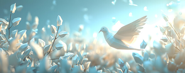 Peaceful Dove Ascending in Soft Pastel Nature Dreamscape