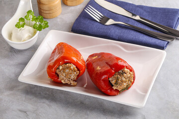 Stuffed bell pepper with minced meat and rice