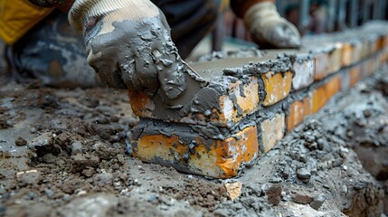 bricklayer meticulously laying bricks in a precise pattern