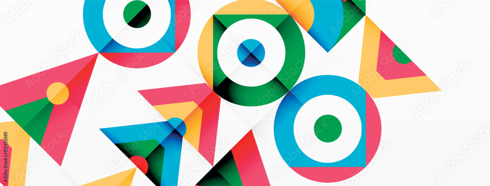 Aufkleber a vibrant product featuring a mix of colorful circles and triangles on a white background, creating 