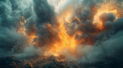 Fototapeta premium Dust Clouding The Air, Chaotic And Destructive Force Of The Breaking