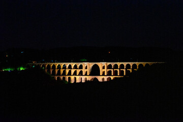 Panorama Göltzsch Viaduct in Vogtland, Saxony East Germany in the night