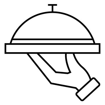 recommend clip art: Waiter hand holding cloche serving plate icon for food apps and websites 