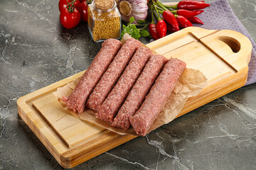 Raw beef kebab sausage for grill