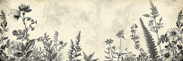 Vintage botanical print, featuring various plants and flowers . AI generative.