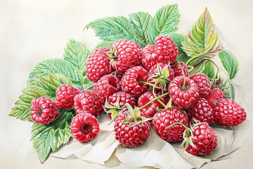 A drawing of red raspberries 