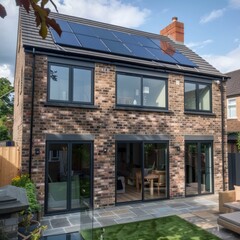 Fototapeta na wymiar Sustainable Power Integration: Black Samsung Solar Panels on UK Terraced House