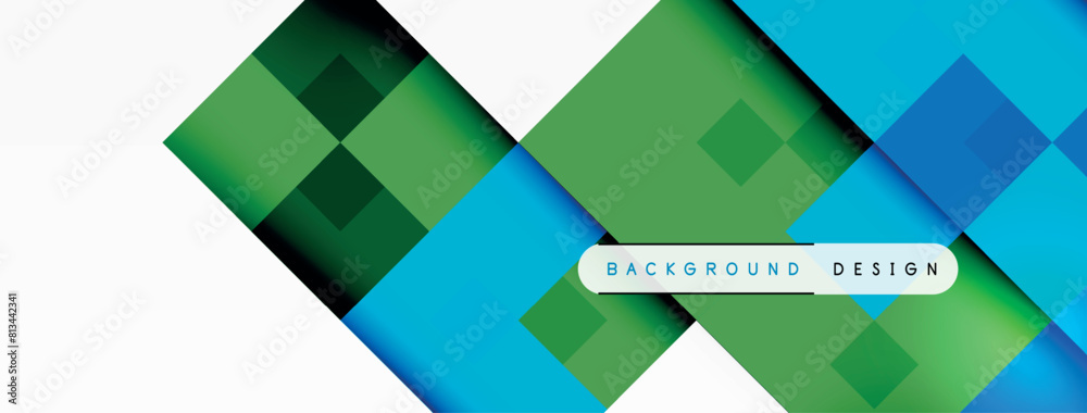 Poster the artwork features azure and aqua geometric shapes such as rectangles, triangles, and squares on a