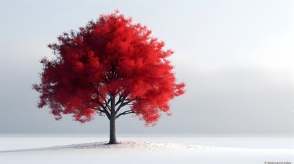 Vivid Autumnal Tree Silhouette in Peaceful Winter Landscape