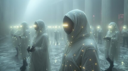 Mysterious Figures with Illuminated Visors