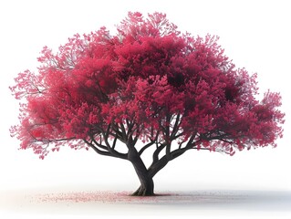 Fototapeta premium Majestic Crimson Tree in Serene Landscape Vibrant Nature Scenery with Lush Foliage