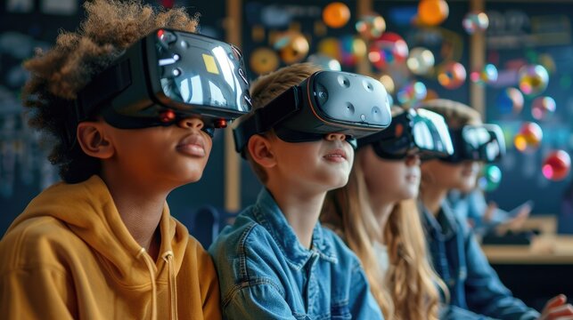 Kids are using VR headsets to explore the solar system. - Powered by Adobe