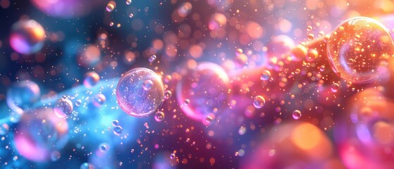 An ethereal dreamscape where glowing bubbles of light dance and shimmer in a sea of vibrant colors.