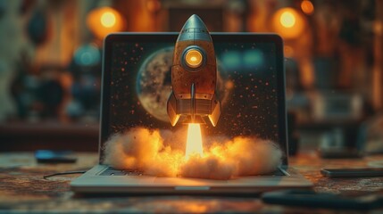 Rocket Launching From Laptop Concept