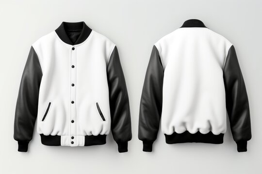 black and white varsity jacket mockup. front and back view