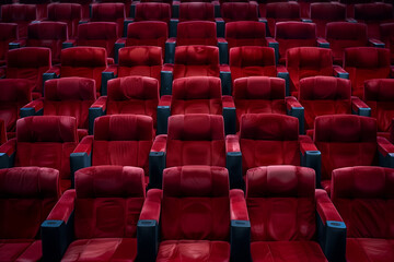 Fototapeta premium A row of red chairs in a theater