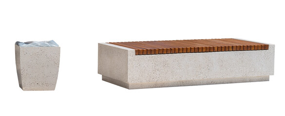  Park bench and trash can isolated on white