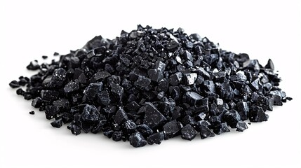 Heap of ebony silica sand separated on a blank backdrop. Smashed silica is utilized in building materials, water purification, and farming.