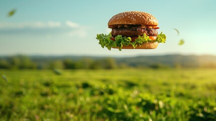Floating Burger in Summer Field