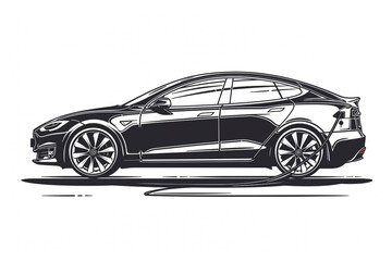 Naklejka premium a hand-drawn of Electric car, simple vector svg illustration, black monoline, isolated on with background 