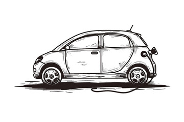 a hand-drawn of Electric car, simple vector svg illustration, black monoline, isolated on with background 