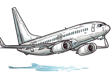 a hand-drawn of Jet airplane, simple vector svg illustration, black monoline, isolated on with background 