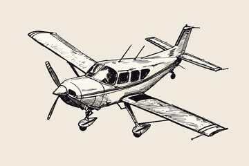 a hand-drawn of Propeller airplane, simple vector svg illustration, black monoline, isolated on with background 