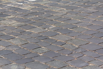 Gray square cobble stone paving perspective